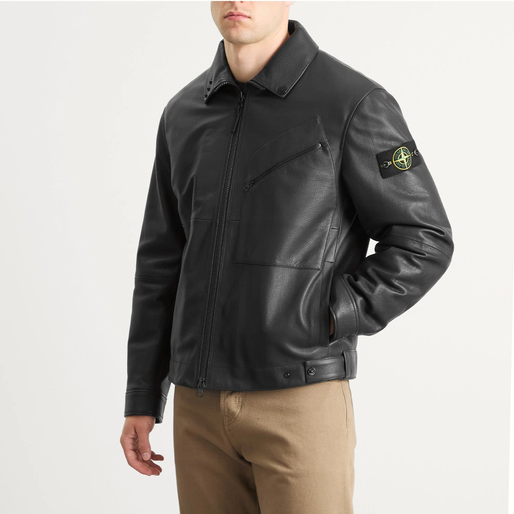 Stone Island Men's PrimaLoft Leather Jacket Black